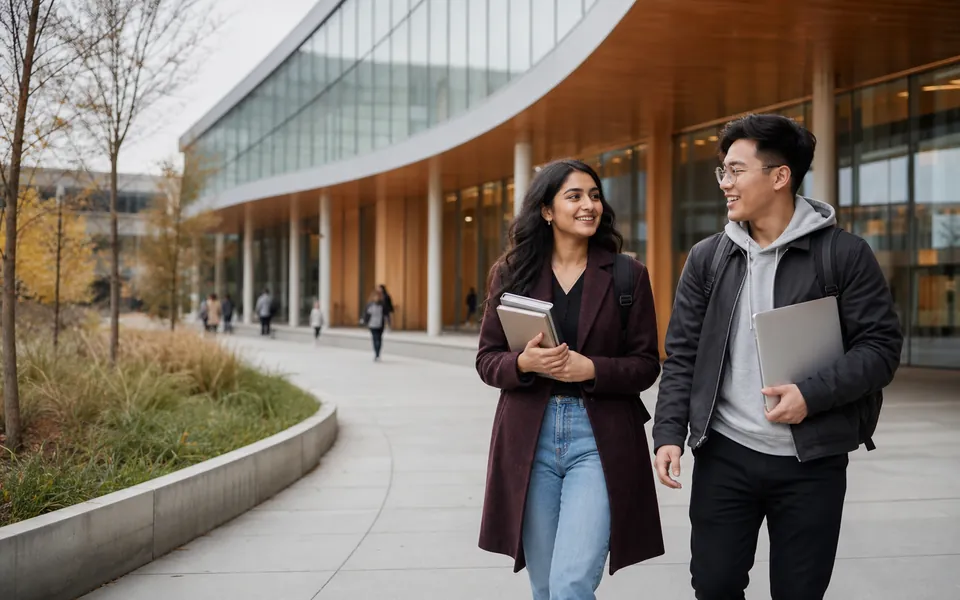 A student reviewing admission documents with an adviser